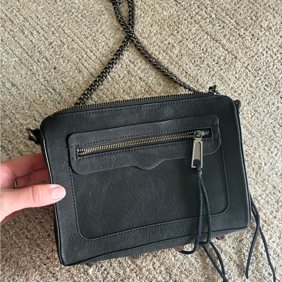 Rebecca Minkoff Avery Black Suede Crossbody bag Chain Detail Handbag - Picture 4 of 11